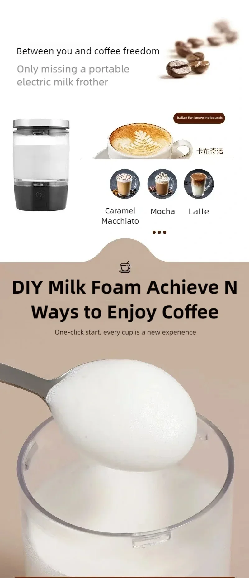 New mini Convenient Electric Milk Frother Self Milk Pulling Frother Cappuccino Stirrer Latte Coffee Hot & Cold Froth Maker