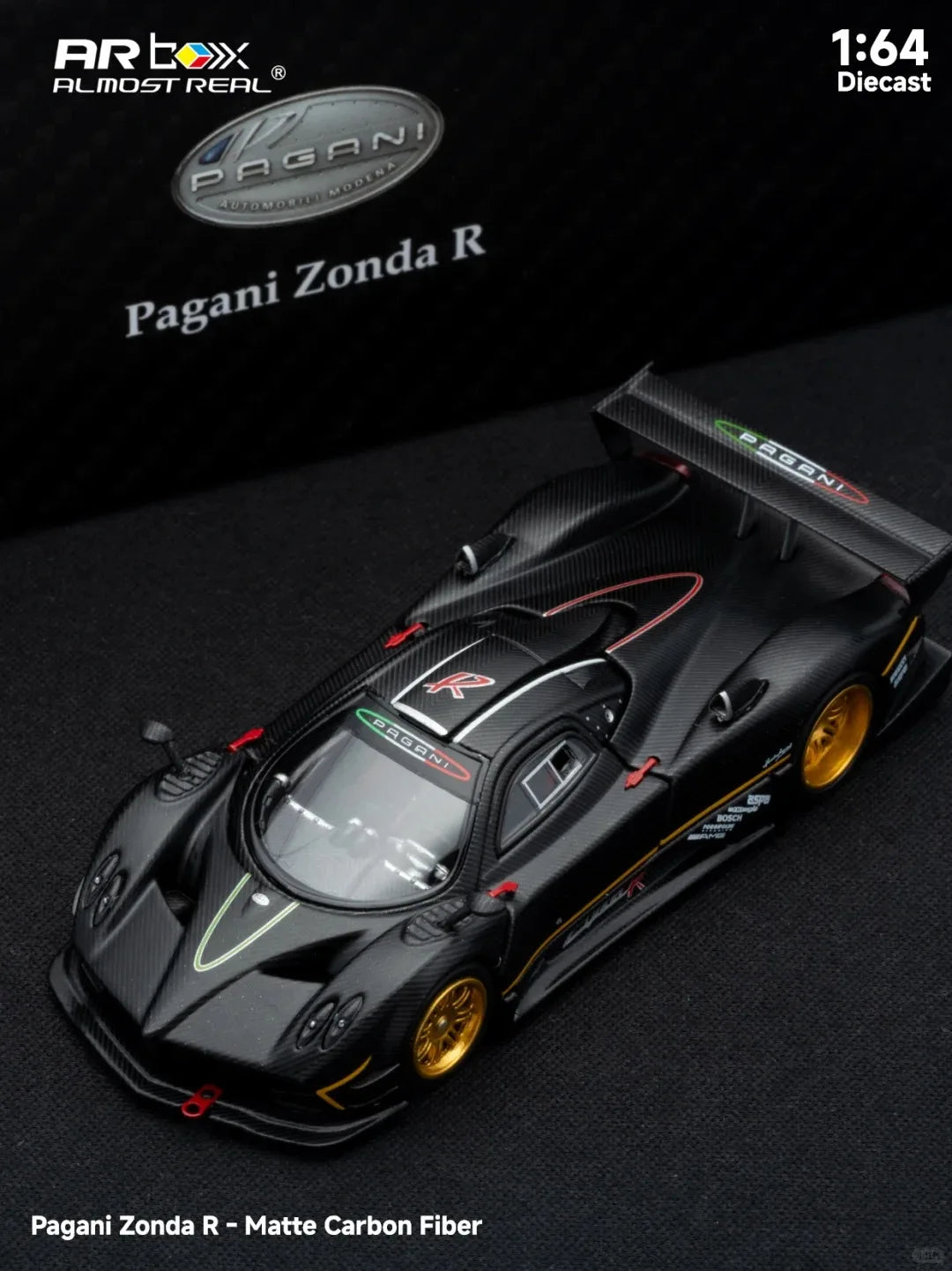 New Almost Real AR Box 1:64 Scale Pagani Zonda R Matte Carbon Fiber White HEC Alloy Car Collection Diecast Model Toys Gift
