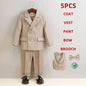 Children's Boys Khaki Striped Suit Set Formal Luxurious Kids Boys Wedding Suit Elegant Kids Boy Suit 1-10Y Boys Suits Outfit Set