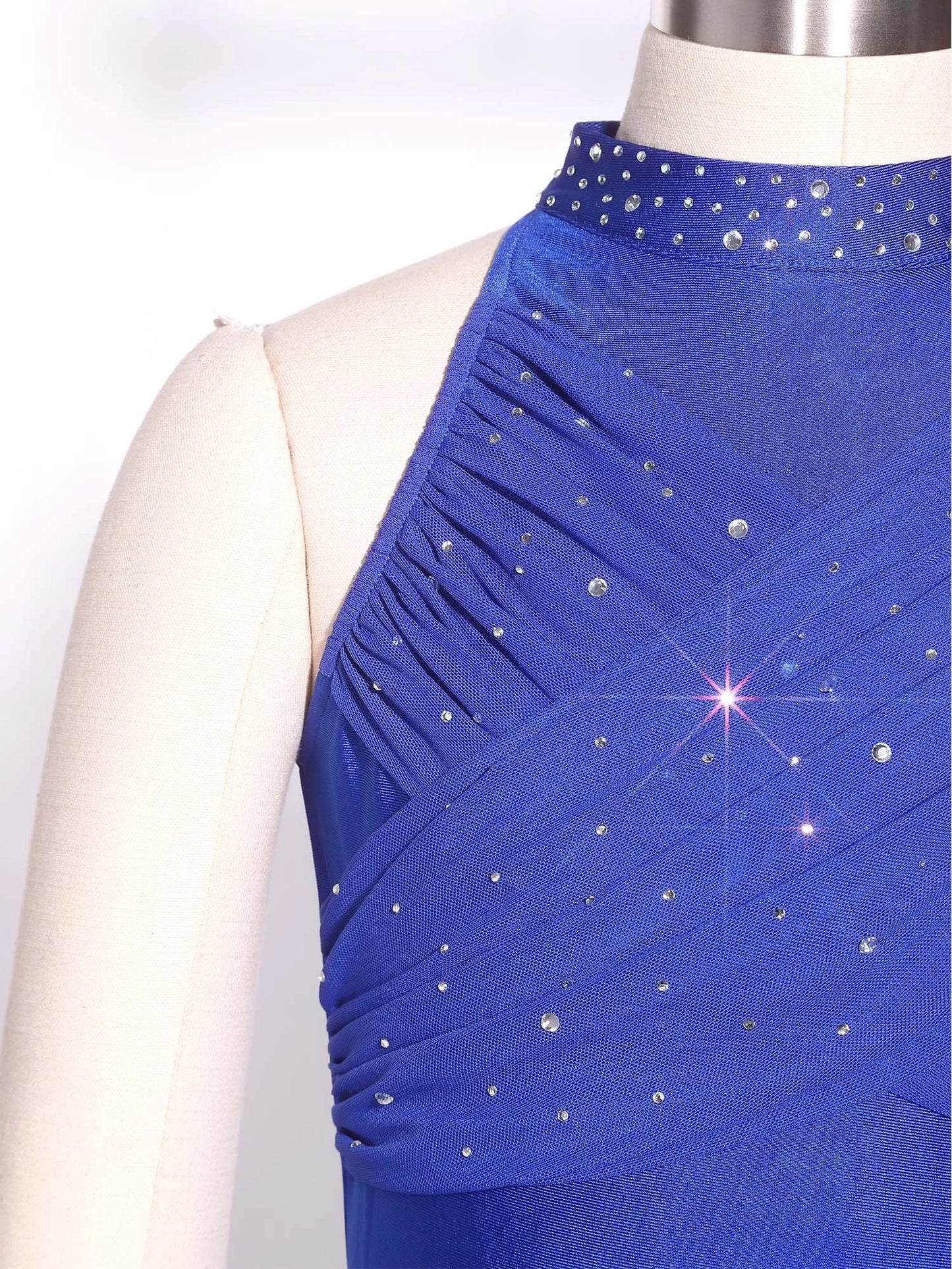 Kids Girls Figure Skating Jumpsuit Ballet Gymnastics Acrobatics Dance Leotard Sleeveless Shiny Rhinestones Ruffles Mesh Bodysuit