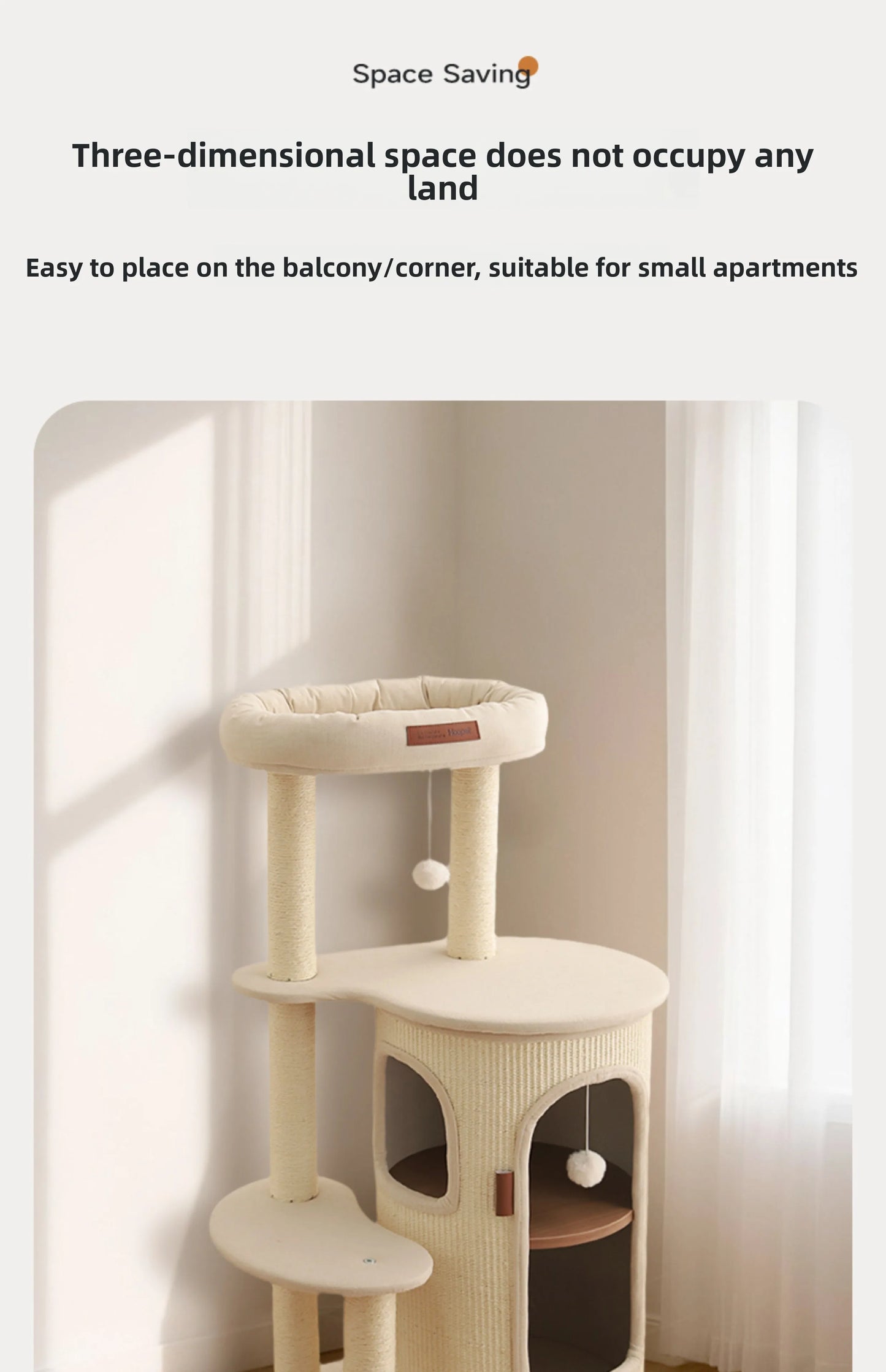 Cat Tree for Small Spaces Multi Level Scratching Post with Cat Condo and Sisal Barrel