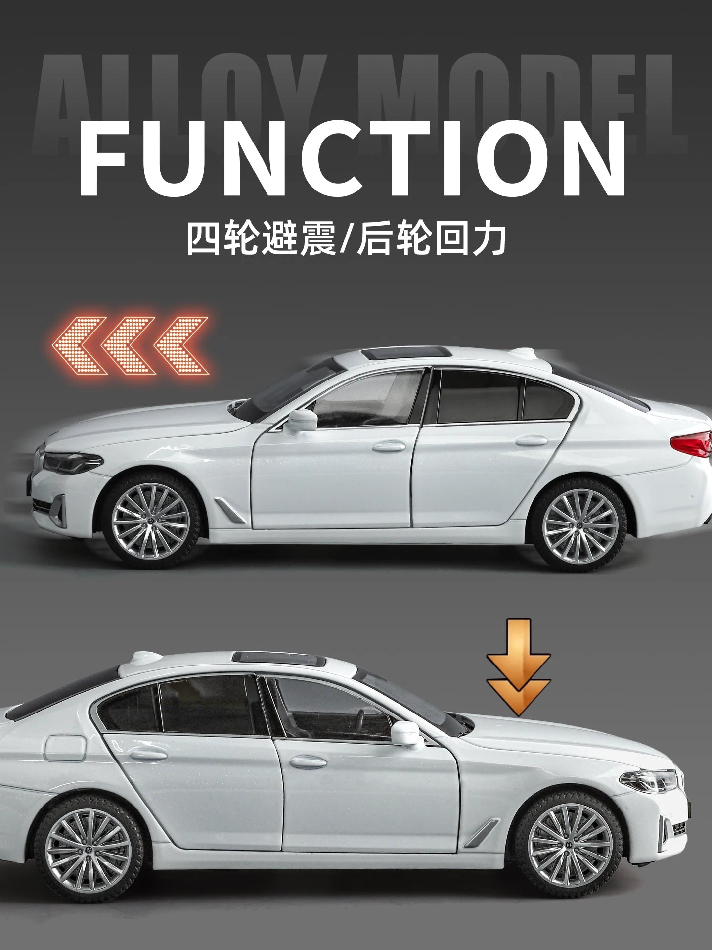 BMW 530 1:24 Scale Diecast car Model Toy with Sound & Light Pull Back Gift collectible ornaments