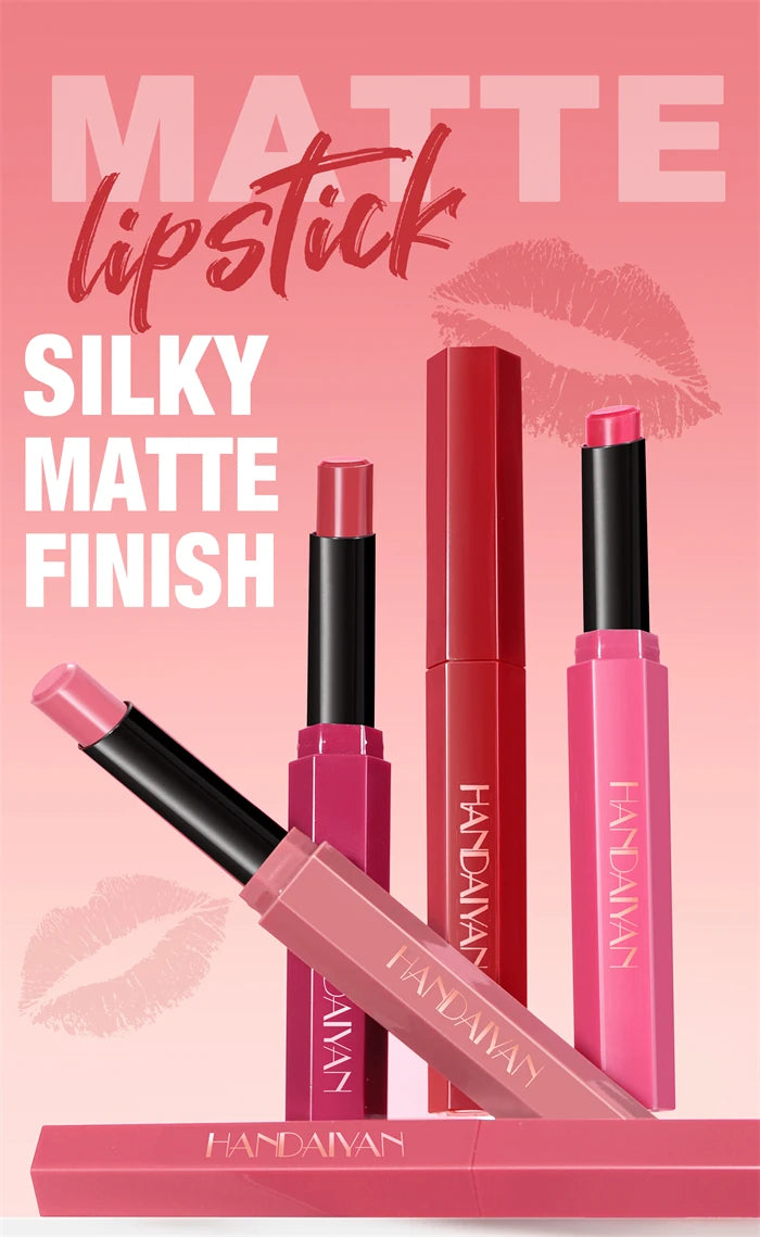 Matte Lipstick Pencil Waterproof Long Lasting Non-Stick Cup Sexy Red Matte Solid Lip Gloss Nude Pink Lipstick Pen Makeup -6 Colors