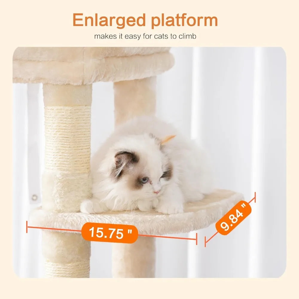 Heybly Cat Tree for  20lbs Heavy Duty,60 inches XXL Cat Tower for Indoor Cats, Multi-Level Furniture Condo with Big Padded Plush