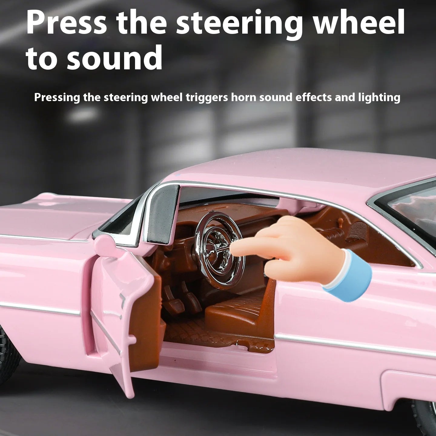 Cadillac Eldorado 1959 Metal Diecast Retro Car Model 1/24 Scale Sound and Light Back Pull Boy Gift Ornament Halloween Toys