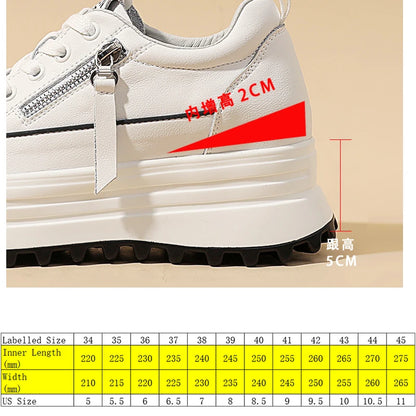 Fujin 7cm Genuine Leather Women Platform Shoes Wedge Sneakers Lace Up