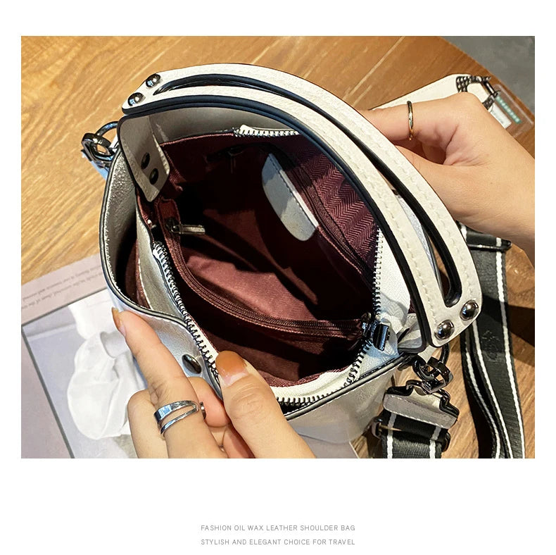 Real Cowhide Leather Women's New Bucket Bag Lady Fashion Single Shoulder Messenger Bag Versatile Handbag Casual Crossbody Bags