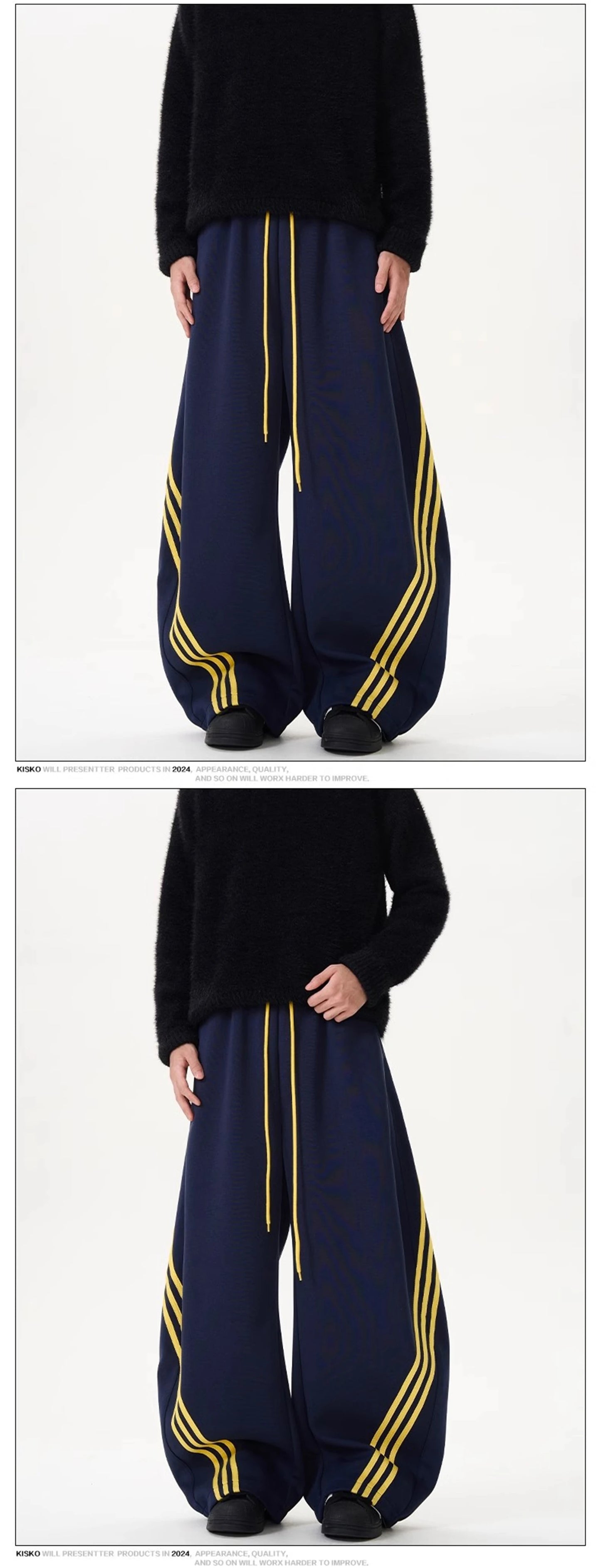 Oversized Wide Leg Sweatpants with Side Stripes Drawstring High Waist Streetwear Casual Loose Baggy Trousers Y2K Women Men Fashion