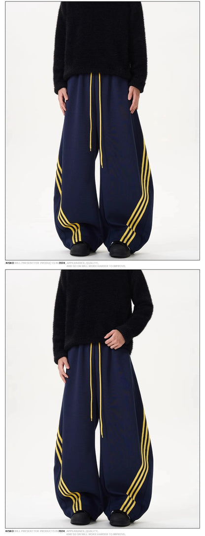 Oversized Wide Leg Sweatpants with Side Stripes Drawstring High Waist Streetwear Casual Loose Baggy Trousers Y2K Women Men Fashion
