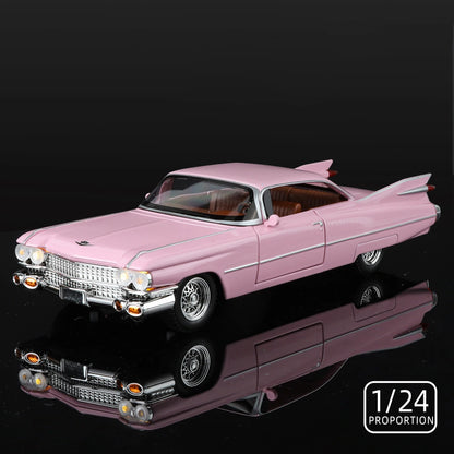 Cadillac Eldorado 1959 Metal Diecast Retro Car Model 1/24 Scale Sound and Light Back Pull Boy Gift Ornament Halloween Toys