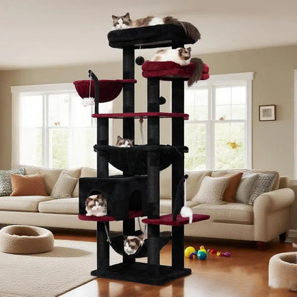 Gothic Cat Tree, Cat Tower or Large Cats with 2 Big Platorms, 2 Baskets, condo and Toys, 63" Cat Scratching Posts or Indoor Cats