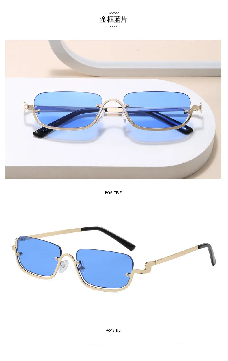 Luxury Brand Designer Half-Rim Rectangular Sunglasses Women Vintage Small Frame Sun Glasses Ladies Geometric Square Eyewear
