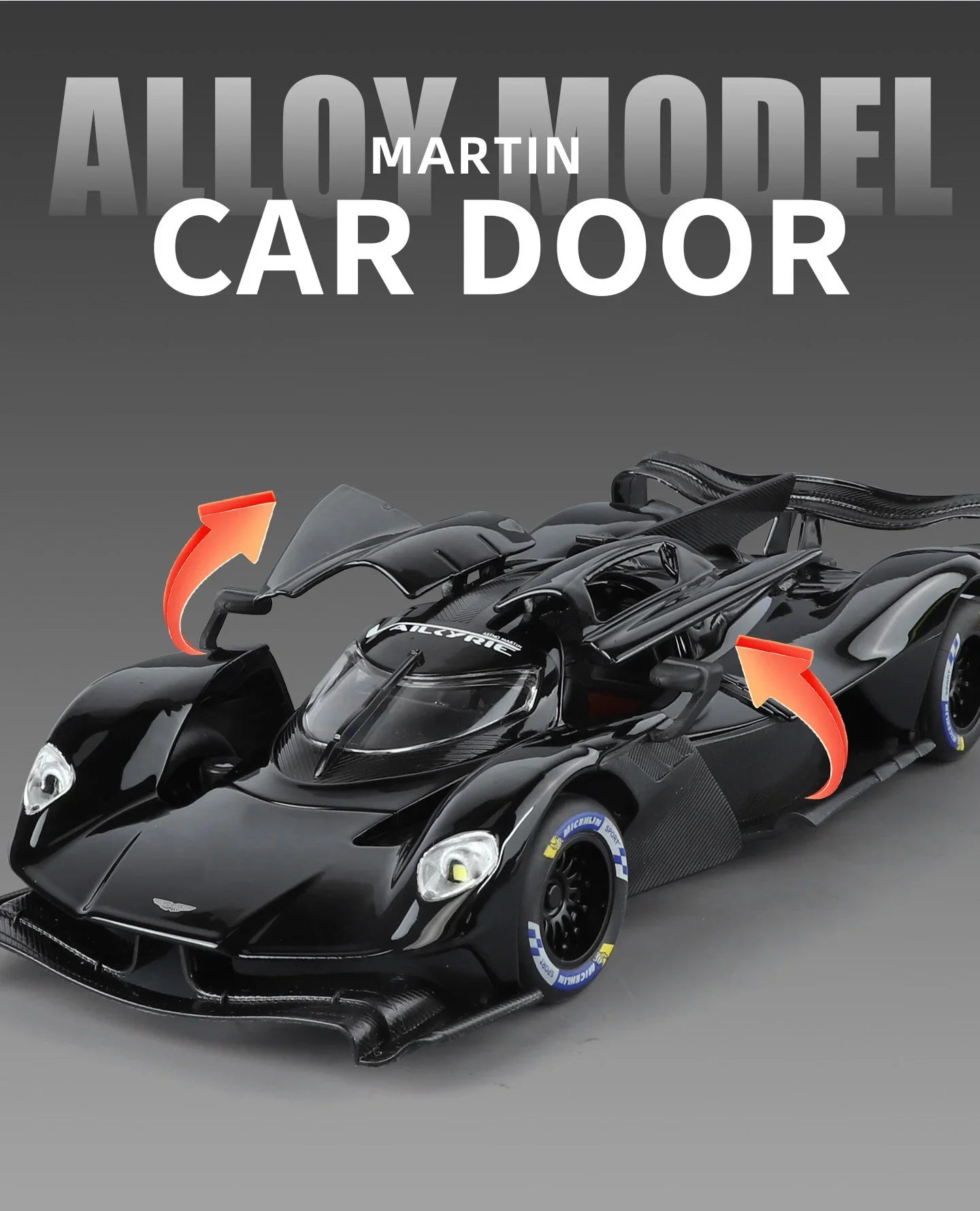 Aston Martin Valkyrie AMR PRO 1:24 Alloy Car Model Sound and Light Pull Back Toy Collectibles Gift