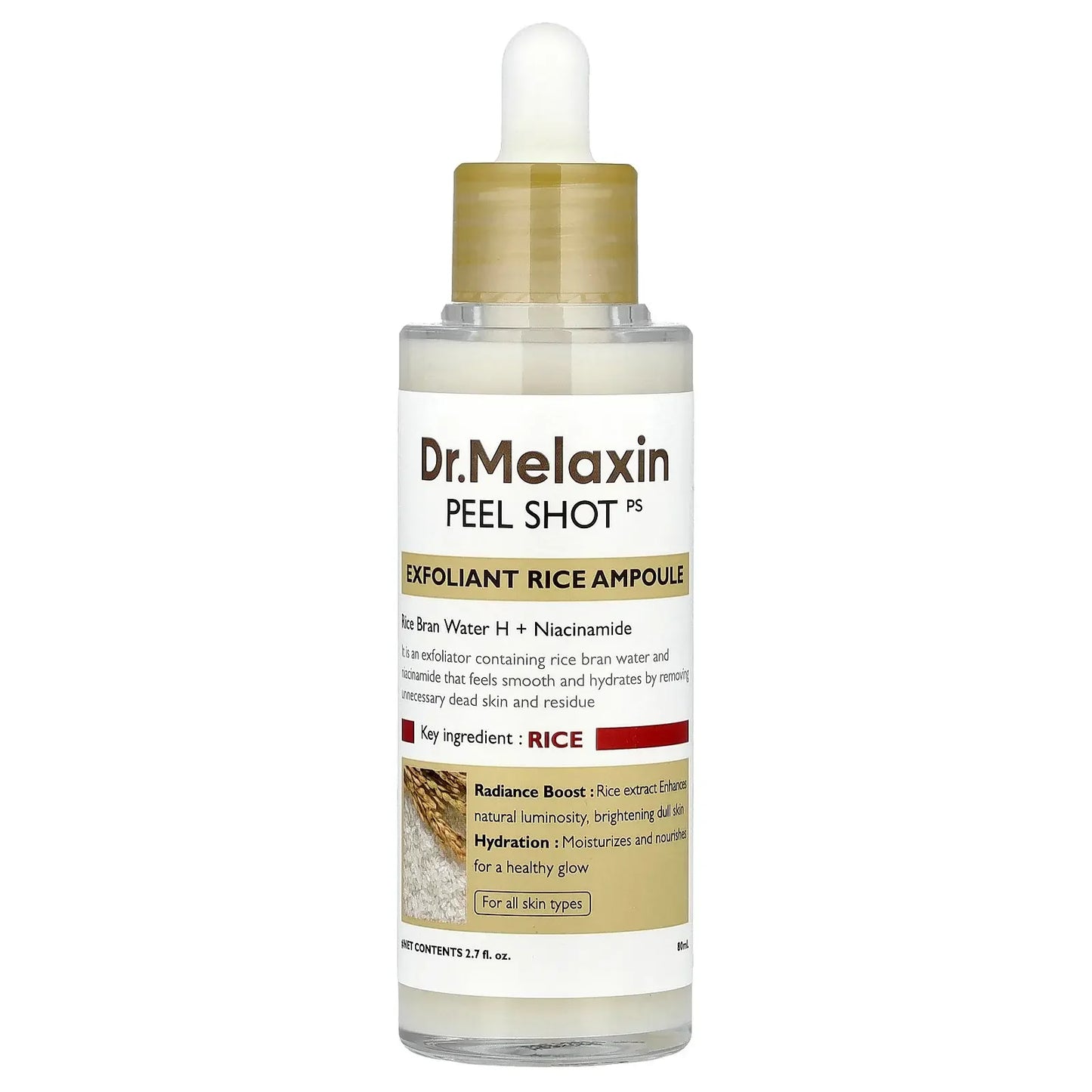 Dr. Melaxin Peel Shot Glow White Rice Peeling Ampoule with Rice Extract & AHA BHA, Brightening & Gentle Exfoliating Serum for Sebum Control,