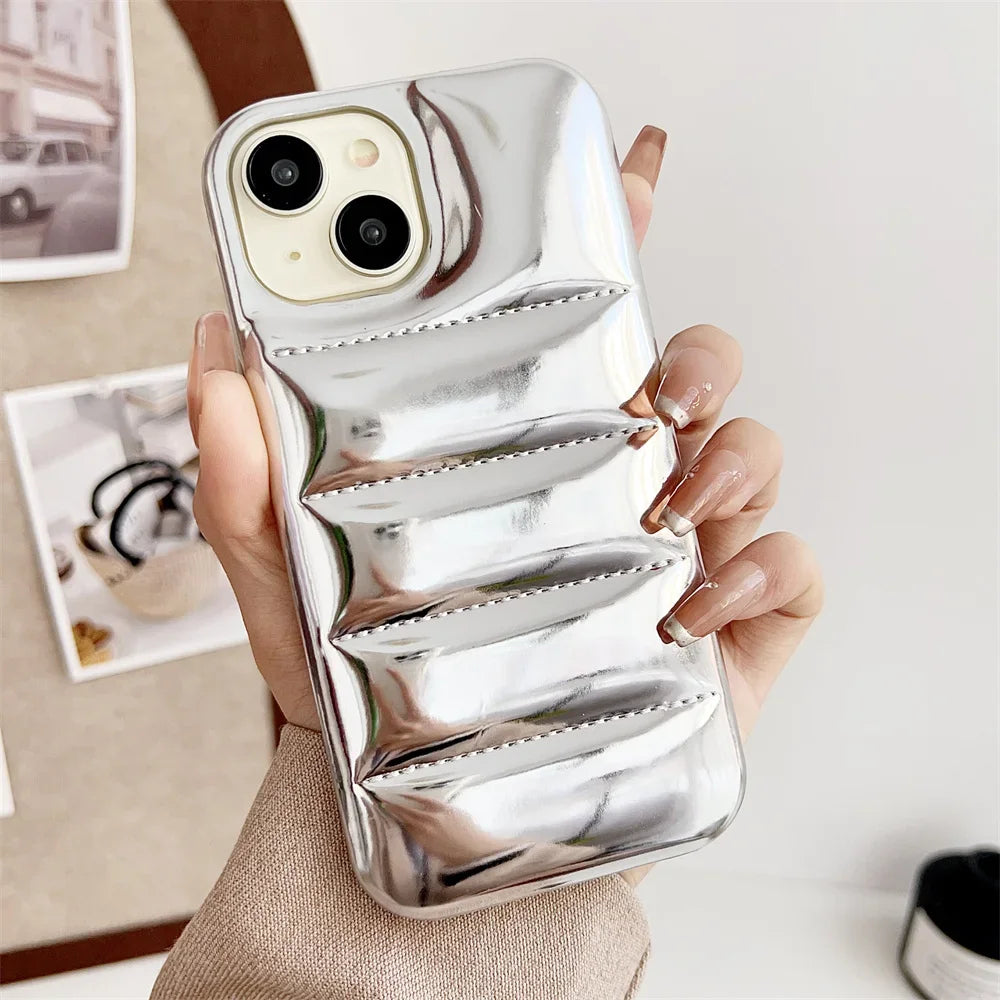 Luxury Down Jacket Aurora Phone Case For iPhone 16 15 14 13 12 Pro Max Plus 11 16 Glossy Laser Skin Feel Soft Shockproof Cover