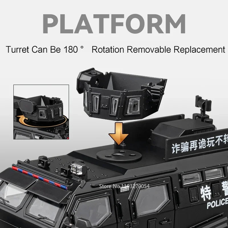 Swordtooth Tiger Police Car scale 1/24 Toy Model Alloy Diecast Explosion Proof Vehicles Door Opened Sound Light Pull Back Decoration Gift