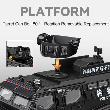 Swordtooth Tiger Police Car scale 1/24 Toy Model Alloy Diecast Explosion Proof Vehicles Door Opened Sound Light Pull Back Decoration Gift