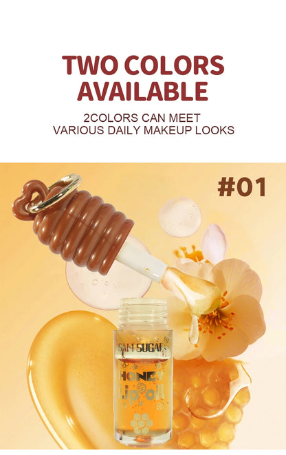 SAM SUGAR 2-Color Honey Essence Lip Oil Long-Lasting Moisture, Reduces Lip Lines Transparent Hydrating Lip Gloss
