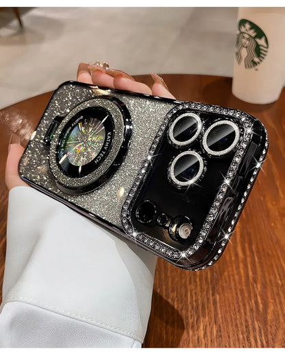 Suitable for iPhone17/16/15/14/13/12/11 Case With Lens Film 16 Anti-drop 15 Rhinestone Glitter Magnetic Stand