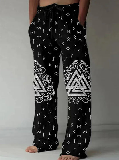 Men's retro Viking Celtic Crow Skull 3D printed casual pants drawstring straight leg pants summer Spring beach pants
