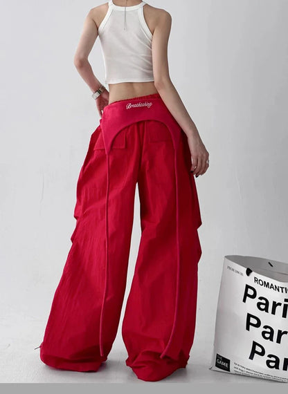Korean Y2K Cargo Pants Women Streetwear Letter Print Baggy Sweatpants Gyaru Harajuku Wide Leg Joggers Summer Casual Trousers