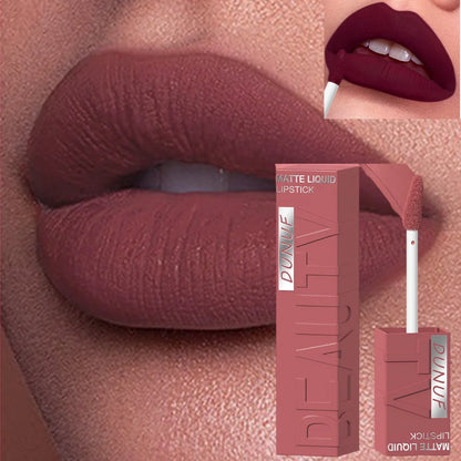 DUNUF  8-color matte velvet smooth easy-to-apply square tube lip gloss waterproof three-dimensional plumping lipstick
