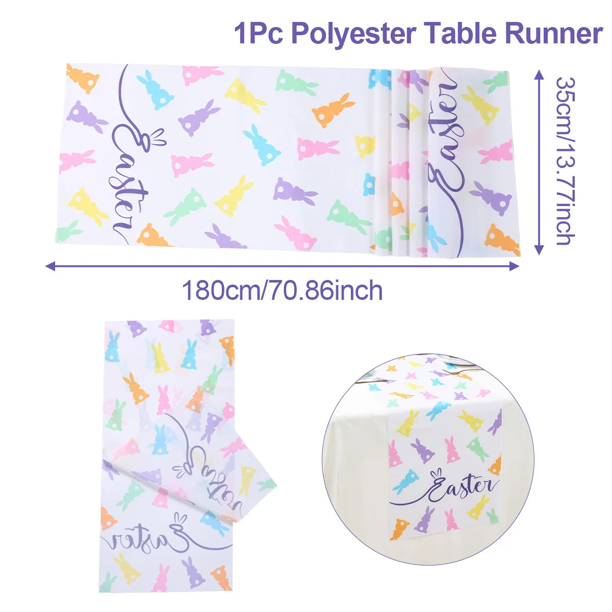 Easter Bunny Polyester Table Runner Happy Easter Decorations for Home Rabbit Butterfly Table Cloth Easter Party Supplies
