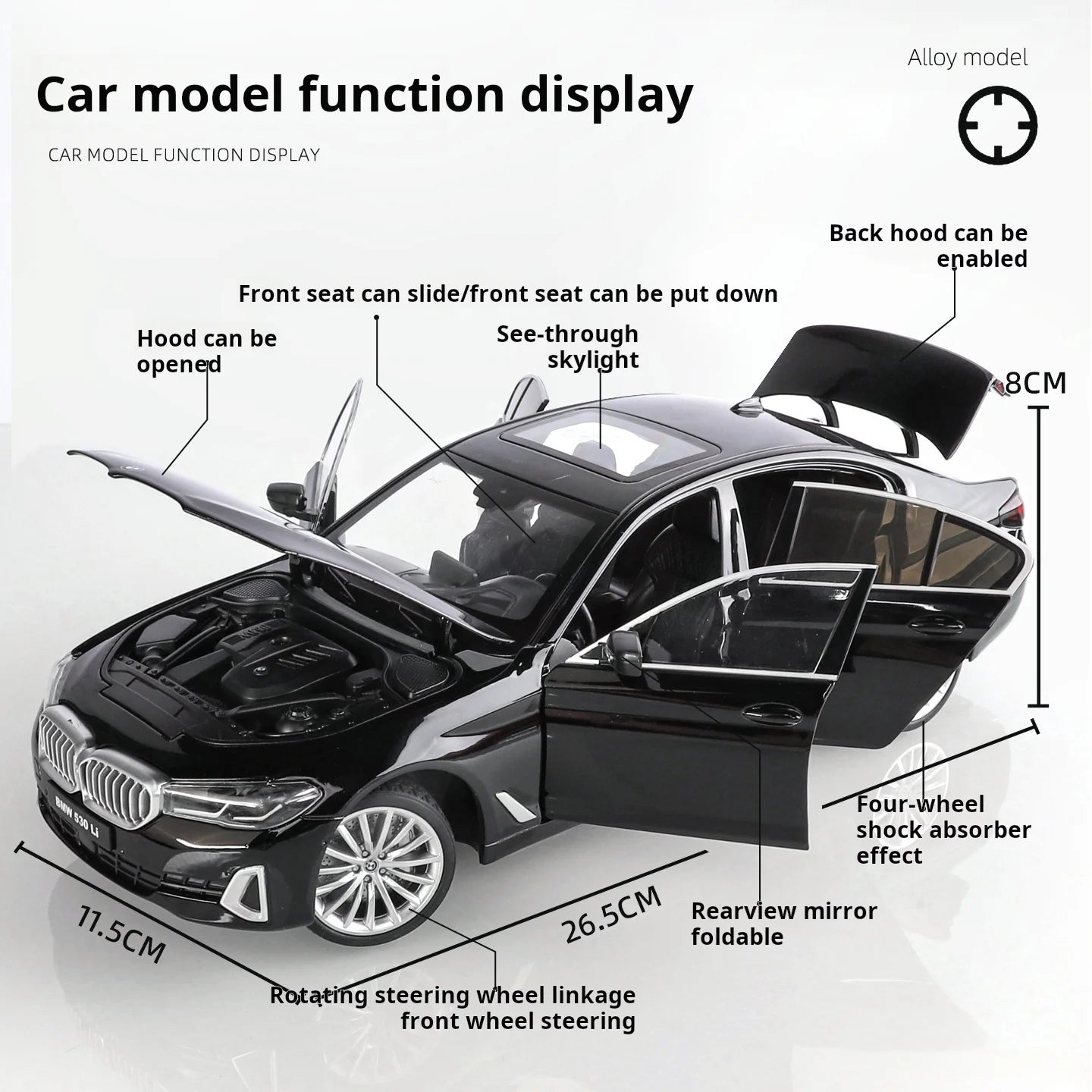 BMW 530 1:24 Scale Diecast car Model Toy with Sound & Light Pull Back Gift collectible ornaments