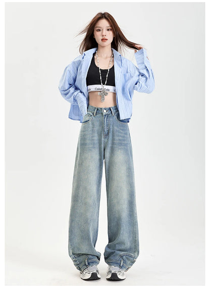 Ins Fashion American Retro Baggy High Waisted Jeans Woman High Street Denim Pants Reversible Trousers Streetwear Y2K Loose Jeans