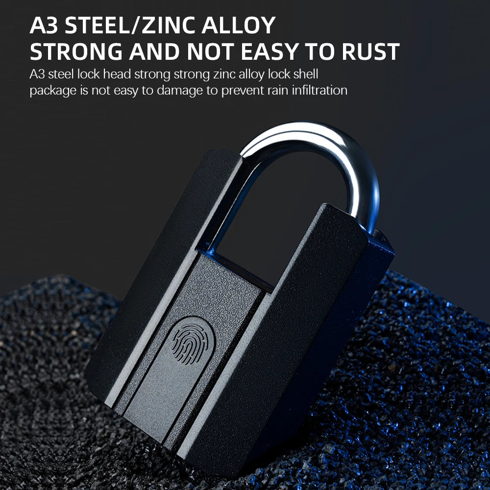 Fingerprint Lock with Key Backup USB Rechargeable Key BT TTLock APP Fingerprint Unlock Keyless Waterproof Fingerprint Padlock