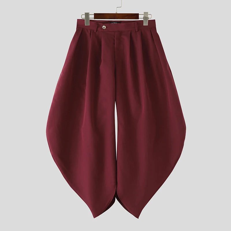 Men Pants Solid Color Button Pleated Casual Wide Leg Trousers Men Streetwear INCERUN Baggy 2026 Fashion Male Long Pants S-5XL