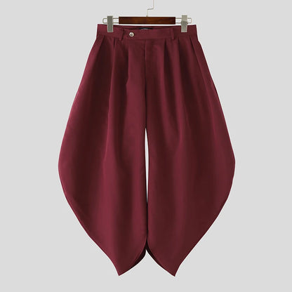 Men Pants Solid Color Button Pleated Casual Wide Leg Trousers Men Streetwear INCERUN Baggy 2026 Fashion Male Long Pants S-5XL