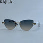 Sexy Cat Eye Punk Rimless Sunglasses Women Luxury Brand Retro Steampunk Polygon Sun Glasses For Ladies Fashion Shades UV400
