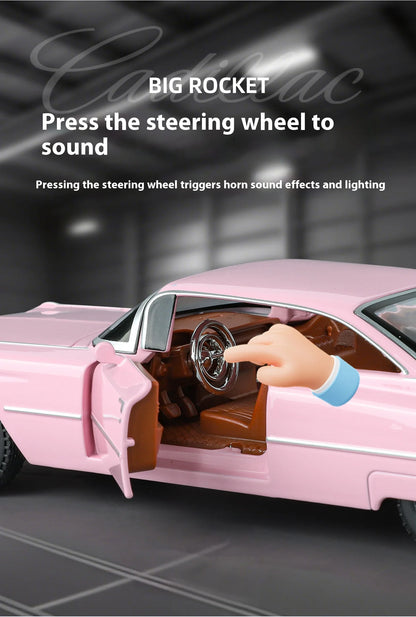 Cadillac Eldorado 1959 Metal Diecast Retro Car Model 1/24 Scale Sound and Light Back Pull Boy Gift Ornament Halloween Toys