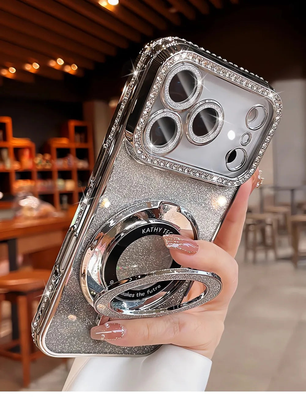 Suitable for iPhone17/16/15/14/13/12/11 Case With Lens Film 16 Anti-drop 15 Rhinestone Glitter Magnetic Stand