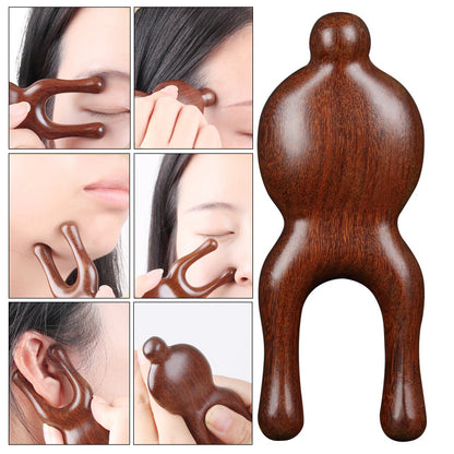 Wooden Handle Sandalwood Facial Massager Promote Blood Circulation Eye Nose Gua Sha Board Facial Lifting Massage Tool