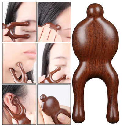 Wooden Handle Sandalwood Facial Massager Promote Blood Circulation Eye Nose Gua Sha Board Facial Lifting Massage Tool