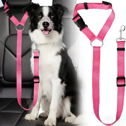 Pet car seat belt, nylon leash, rear seat belt, adjustable dog safety harness collar, pet accessories
