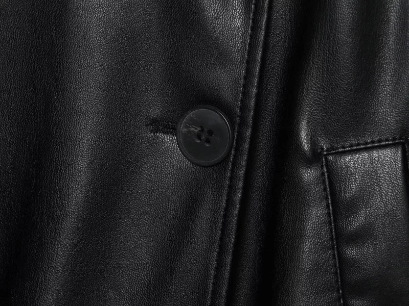 ETJ autumn new women's fashion belt imitation leather long sleeve short trench coat casual leather coat