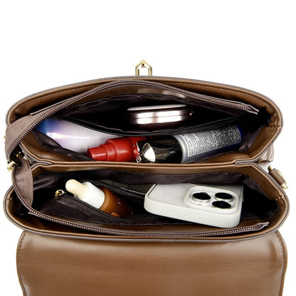 New Women's Soft Leather Shoulder Bags Multi-Layer Pockets Messenger Crossbody Bags Luxury Designer Female Handbags and Purses