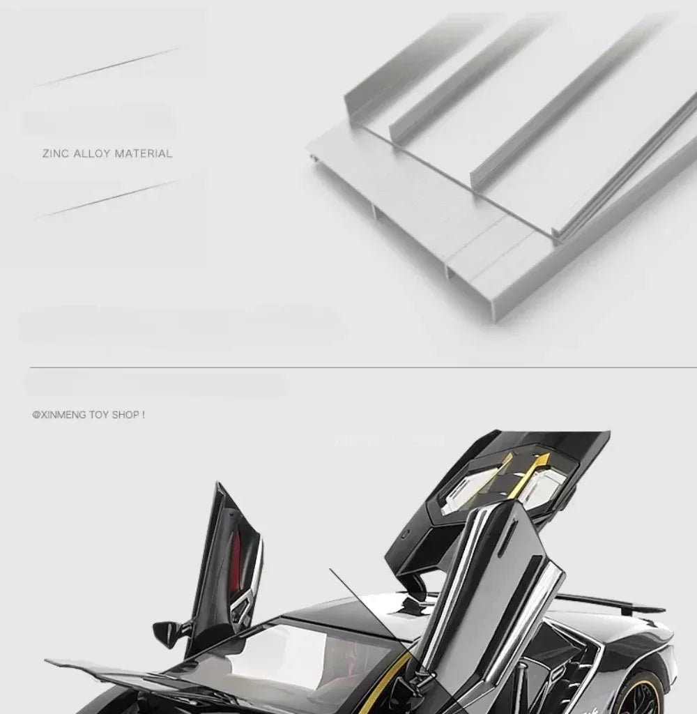 Lambor SCV12 LP770- 1:24  Car Model Alloy Diecast Sound Light Pull Back Doors Opened Vehicle Models Toy