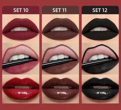 3 in 1 Lipstick and Lipliner Set, Long Lasting Waterproof Lip Stain Liquid Lipgloss Set for Women Halloween Gothic Makeup