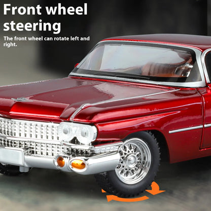 Cadillac Eldorado 1959 Metal Diecast Retro Car Model 1/24 Scale Sound and Light Back Pull Boy Gift Ornament Halloween Toys