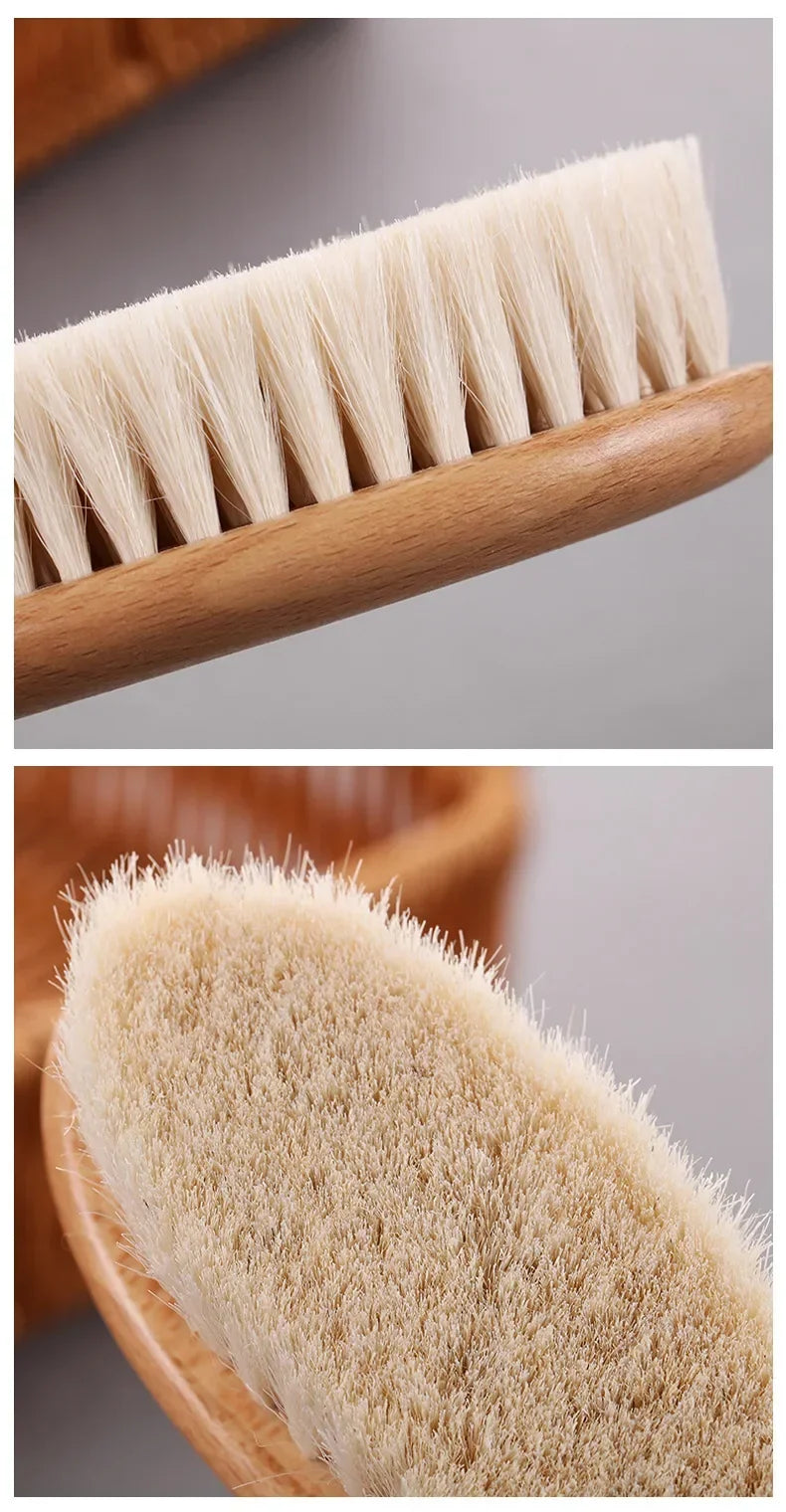 Newborn Baby Wool Wood Brush Comb Head Massage Tool Portable Baby Comb Bath Brush Comb，Special for Real Hair Wigs