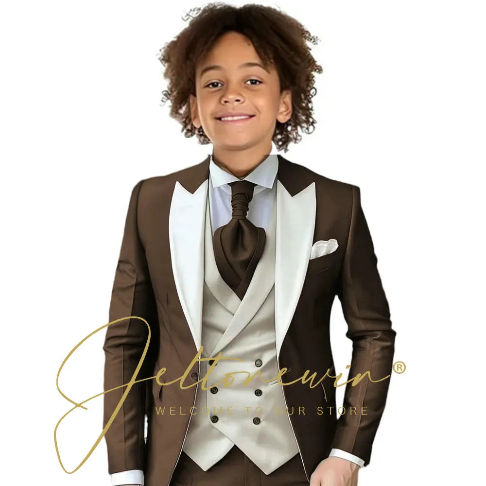Kids Formal Wedding Suit Ivory Vest Photography Dress Flower Boy Tuxedo Suit