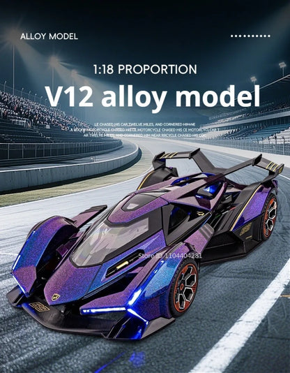 Lambor V12 Apollo EVO 1:18 Model Car Diecast Alloy Car Doors Opened Sound Light Pull Back Miniature Sportscar Collect Decoration