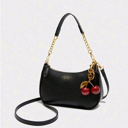 Cherry Pendant Crossbody Bag for Women PU Leather Crescent Bag Adjustable Strap Underarm Bag Closure Handbag for Work Travel