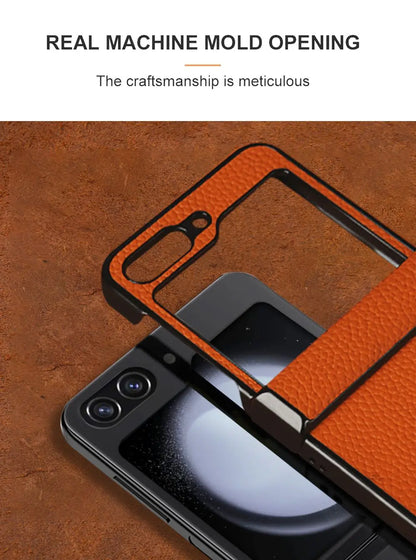 Luxury Hand Crafted Genuine Leather Case For Samsung Galaxy Z flip5 Phone Cover Galaxy Z Flip 3 flip4  Back Shell Coque Capa