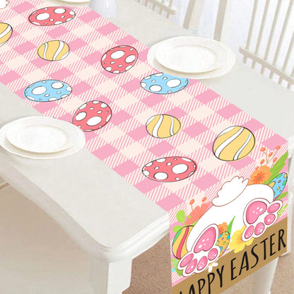 Easter Bunny Polyester Table Runner Happy Easter Decorations for Home Rabbit Butterfly Table Cloth Easter Party Supplies