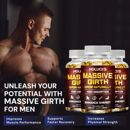 Massive Girth Supplement Capsules for Men, Testosterone Boost, Enhanced Size, Strength, Energy, Endurance, Immune Suppport